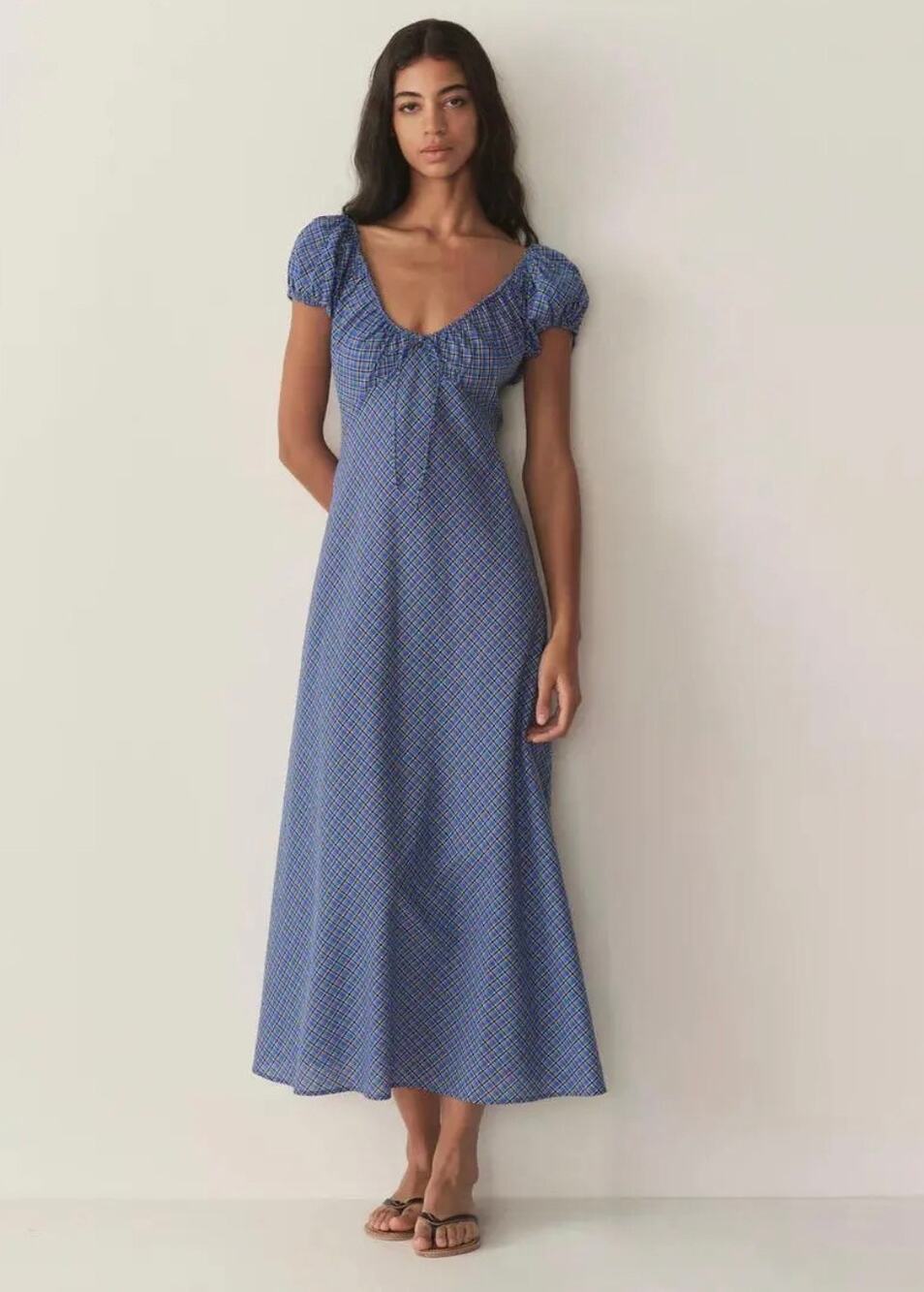 Doen Sofia Organic Cotton Short Sleeve Midi Maxi Dress Cassis Check Size XL NWT